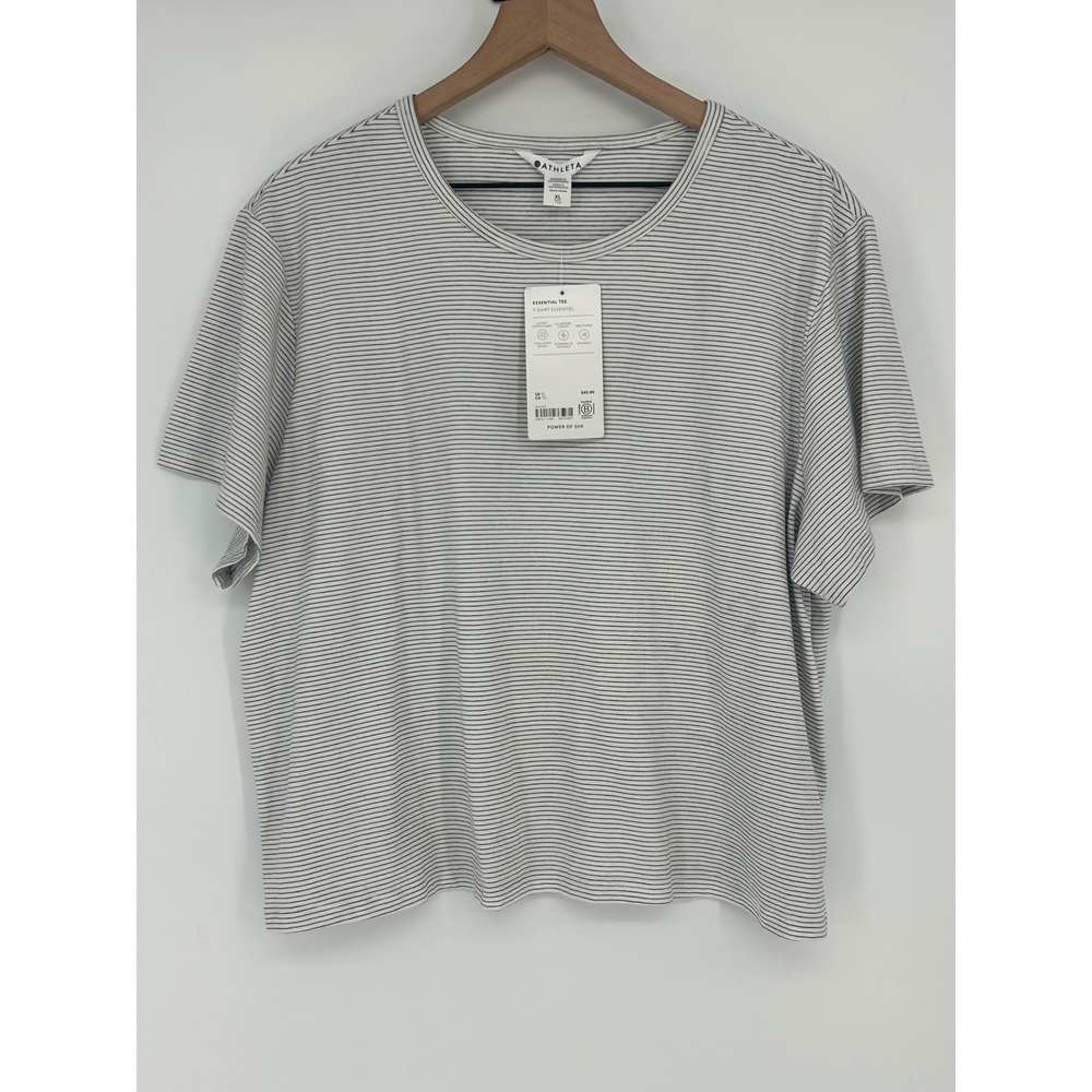 "NWT" Athleta Essential Tee Stripe Breathable Short Sleeve Top In Women's XL